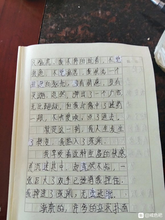 ”这是我第一次在校内作文写关于“戒色的”，我内心其实一开始是挺