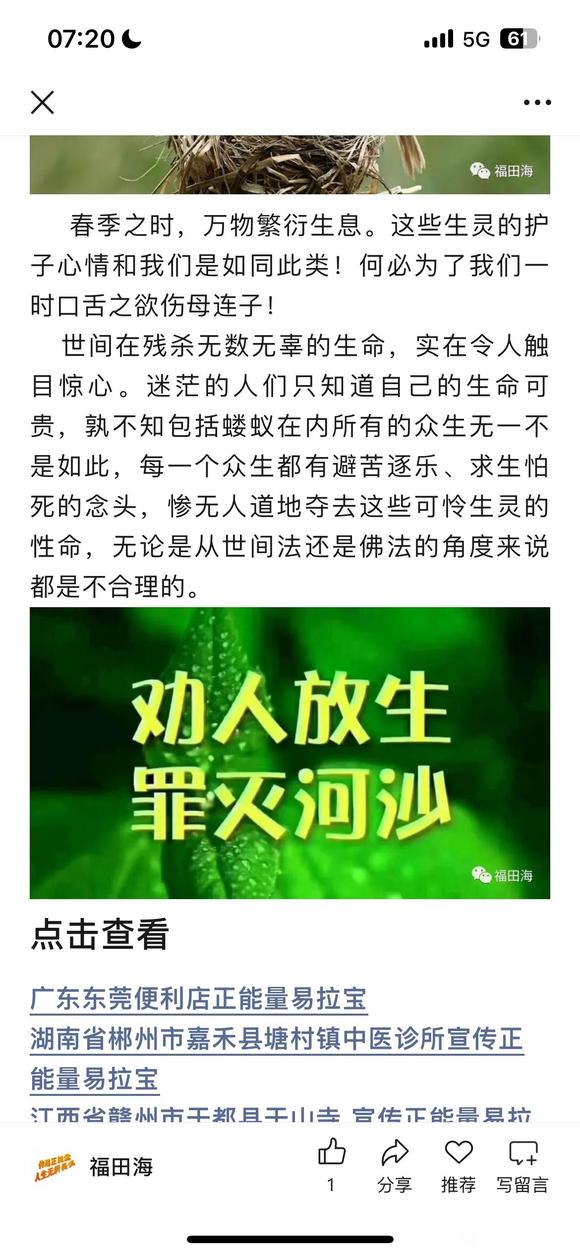 ”大家去放生吧，三四月份是放生的好季节